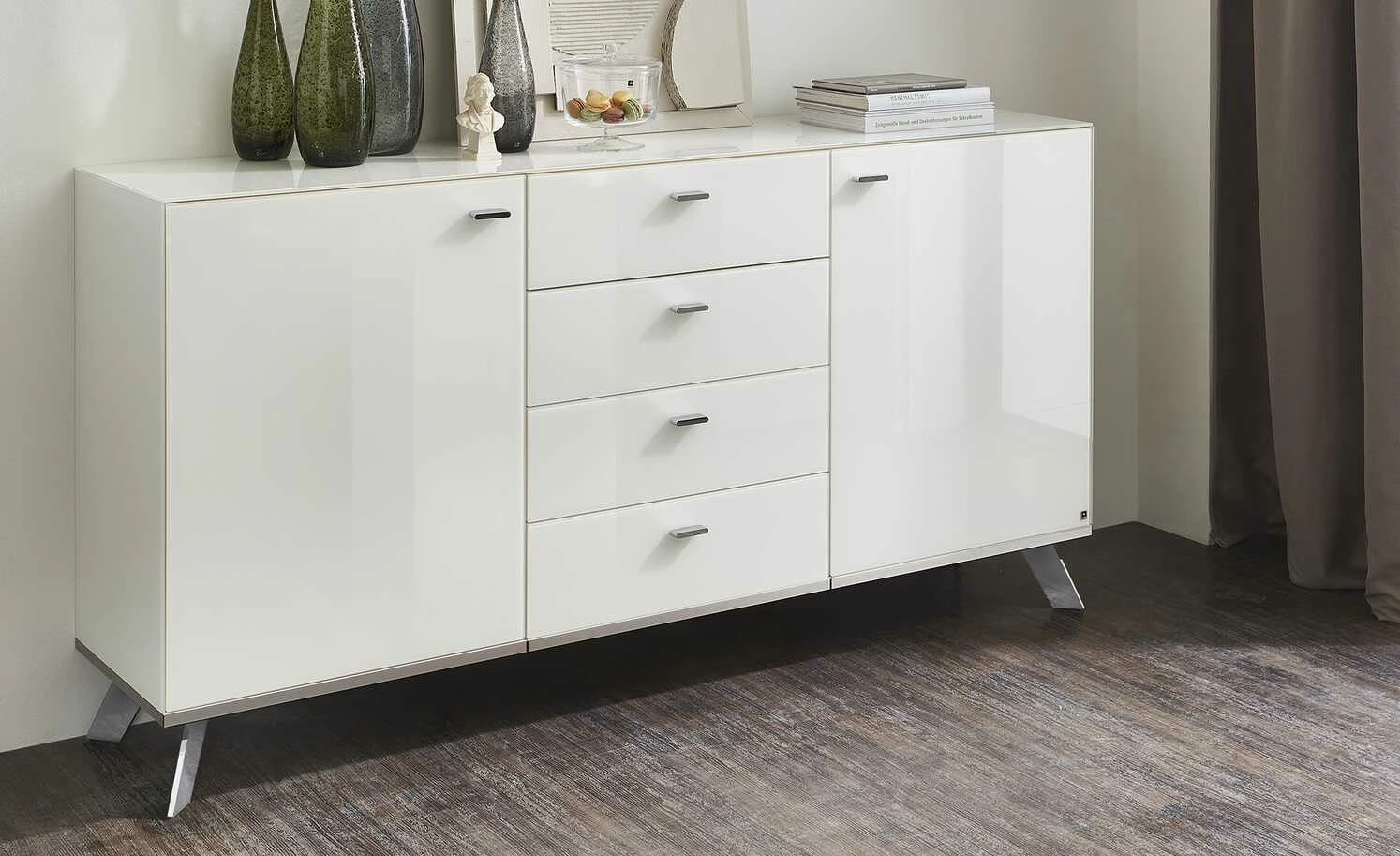 LEONARDO Sideboard Leo Curve 50 | Bianco Weiß Chrom 1 LEONARDO Sideboard Leo Curve 50 | Bianco Weiß Chrom