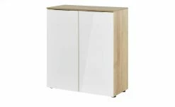 Kommode Vitreo | Eiche Sägerau (Nachbildung) / Weiß glänzend