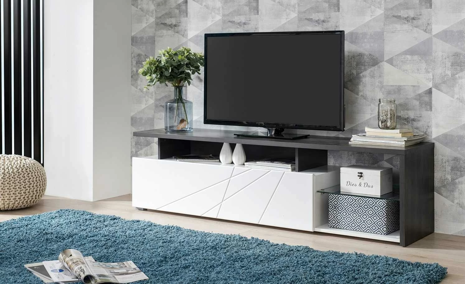 TV-Lowboard Fossoli | Weiß / Eiche Schwarzbraun (Nachbildung) 1 TV-Lowboard Fossoli | Weiß / Eiche Schwarzbraun (Nachbildung)